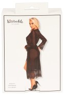 Kissable - Seksowny Długi Szlafroczek Z Delikatną Koronką I Satynowym Paskiem Czarny L/XL Kissable