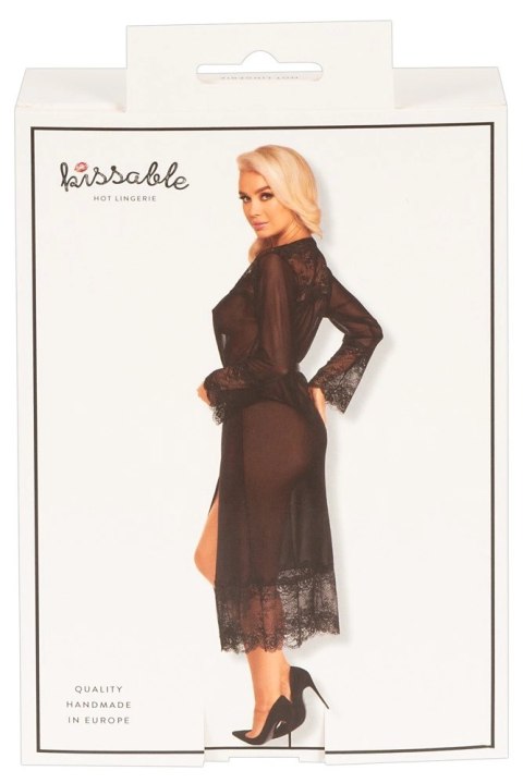 Kissable - Seksowny Długi Szlafroczek Z Delikatną Koronką I Satynowym Paskiem Czarny L/XL Kissable Kissable - Seksowny Długi Szlafroczek Z Delikatną Koronką I Satynowym Paskiem Czarny L/XL Kissable