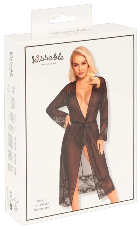 Kissable - Seksowny Długi Szlafroczek Z Delikatną Koronką I Satynowym Paskiem Czarny S/M Kissable Kissable - Seksowny Długi Szlafroczek Z Delikatną Koronką I Satynowym Paskiem Czarny S/M Kissable
