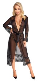 Kissable - Seksowny Długi Szlafroczek Z Delikatną Koronką I Satynowym Paskiem Czarny S/M Kissable