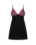 Obsessive - Seksowna Czarna Sukienka Z Różowa Kwiatową Koronką Na Biuście + Stringi Rosenty XL/2XL Obsessive