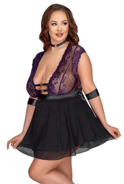 Cottelli Bondage - Seksowna Babydoll Z Fioletową Koronką I Dodatkami Bondage 2XL Cottelli BONDAGE Cottelli Bondage - Seksowna Babydoll Z Fioletową Koronką I Dodatkami Bondage 2XL Cottelli BONDAGE