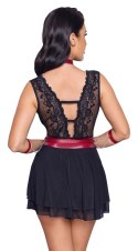 Cottelli Bondage - Seksowna Czarna Babydoll Z Czerwoną Obrożą Pasem I Mankietami XL Cottelli BONDAGE