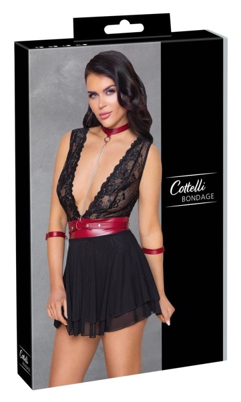 Cottelli Bondage - Seksowna Czarna Babydoll Z Czerwoną Obrożą Pasem I Mankietami M Cottelli BONDAGE Cottelli Bondage - Seksowna Czarna Babydoll Z Czerwoną Obrożą Pasem I Mankietami M Cottelli BONDAGE