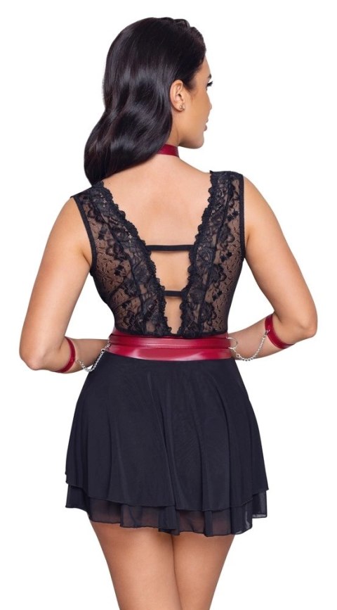 Cottelli Bondage - Seksowna Czarna Babydoll Z Czerwoną Obrożą Pasem I Mankietami M Cottelli BONDAGE Cottelli Bondage - Seksowna Czarna Babydoll Z Czerwoną Obrożą Pasem I Mankietami M Cottelli BONDAGE