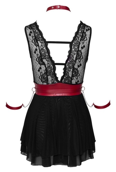 Cottelli Bondage - Seksowna Czarna Babydoll Z Czerwoną Obrożą Pasem I Mankietami M Cottelli BONDAGE Cottelli Bondage - Seksowna Czarna Babydoll Z Czerwoną Obrożą Pasem I Mankietami M Cottelli BONDAGE