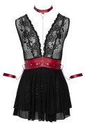 Cottelli Bondage - Seksowna Czarna Babydoll Z Czerwoną Obrożą Pasem I Mankietami S Cottelli BONDAGE