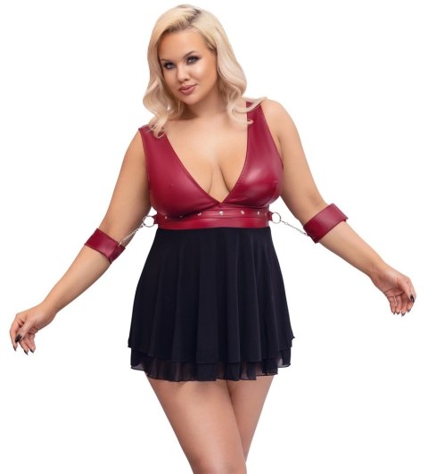 Cottelli Bondage - Seksowna Krótka Babydoll Z Mankietami Czerwono-Czarna 2XL Cottelli BONDAGE Cottelli Bondage - Seksowna Krótka Babydoll Z Mankietami Czerwono-Czarna 2XL Cottelli BONDAGE