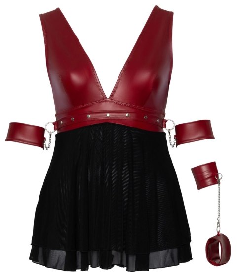 Cottelli Bondage - Seksowna Krótka Babydoll Z Mankietami Czerwono-Czarna 2XL Cottelli BONDAGE Cottelli Bondage - Seksowna Krótka Babydoll Z Mankietami Czerwono-Czarna 2XL Cottelli BONDAGE