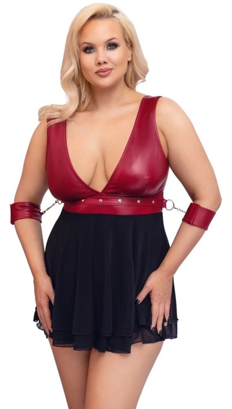 Cottelli Bondage - Seksowna Krótka Babydoll Z Mankietami Czerwono-Czarna 4XL Cottelli BONDAGE Cottelli Bondage - Seksowna Krótka Babydoll Z Mankietami Czerwono-Czarna 4XL Cottelli BONDAGE