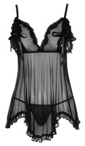 Cottelli LINGERIE - Gorąca Koszulka Nocna Z Siateczki Z Kokardkami + Stringi Czarne 2XL Cottelli LINGERIE