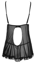 Cottelli LINGERIE - Gorąca Koszulka Nocna Z Siateczki Z Kokardkami + Stringi Czarne 2XL Cottelli LINGERIE