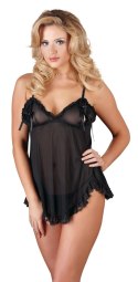 Cottelli LINGERIE - Gorąca Koszulka Nocna Z Siateczki Z Kokardkami + Stringi Czarne M Cottelli LINGERIE