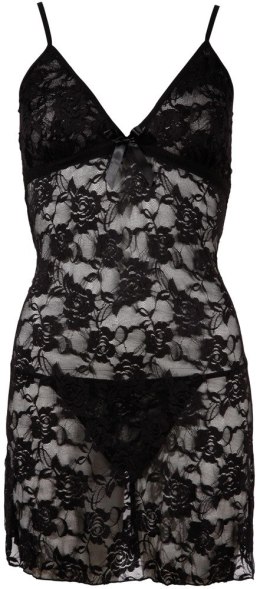 Cottelli LINGERIE - Seksowna Koronkowa Koszulka Nocna + Stringi Czarne S Cottelli LINGERIE