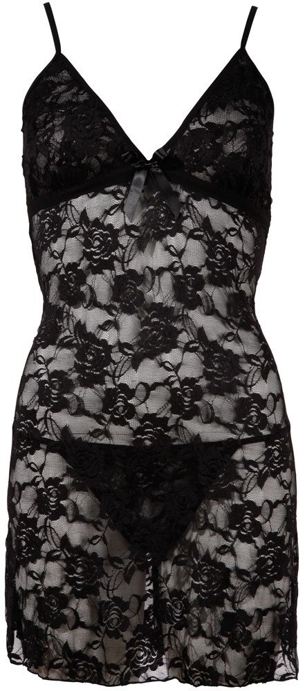 Cottelli LINGERIE - Seksowna Koronkowa Koszulka Nocna + Stringi Czarne S Cottelli LINGERIE Cottelli LINGERIE - Seksowna Koronkowa Koszulka Nocna + Stringi Czarne S Cottelli LINGERIE