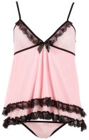 Cottelli LINGERIE - Seksowna Różowa Koszulka Nocna Z Koronką + Stringi S Cottelli LINGERIE
