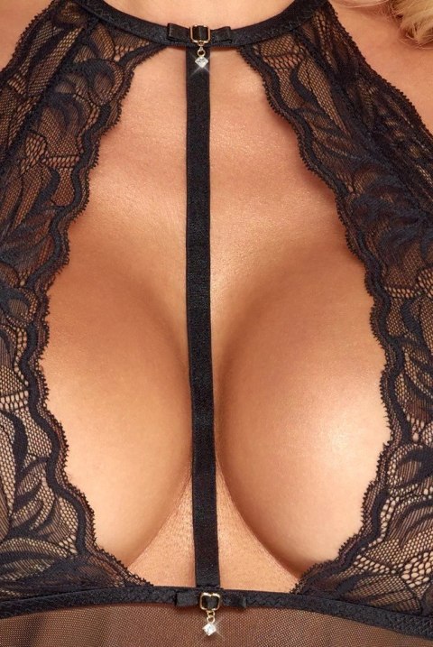 Kissable - Seksowna Haleczka Z Dodatkiem Koronki + Stringi Czarne S/M Kissable Kissable - Seksowna Haleczka Z Dodatkiem Koronki + Stringi Czarne S/M Kissable