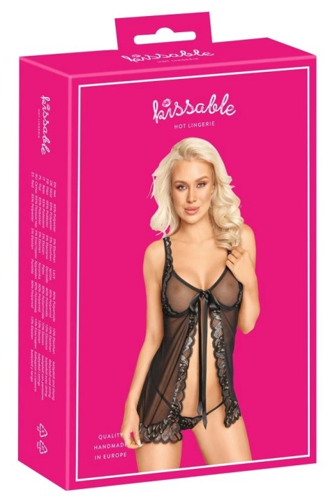 Kissable - Seksowna Koszulka Nocna Z Koronką + Stringi Czarne L/XL Kissable