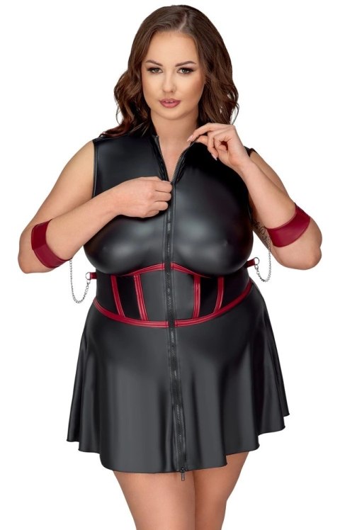 Cottelli Bondage - Czarna Matowa Sukienka Z Czerwonymi Wstawkami I Mankietami 4XL Cottelli BONDAGE Cottelli Bondage - Czarna Matowa Sukienka Z Czerwonymi Wstawkami I Mankietami 4XL Cottelli BONDAGE