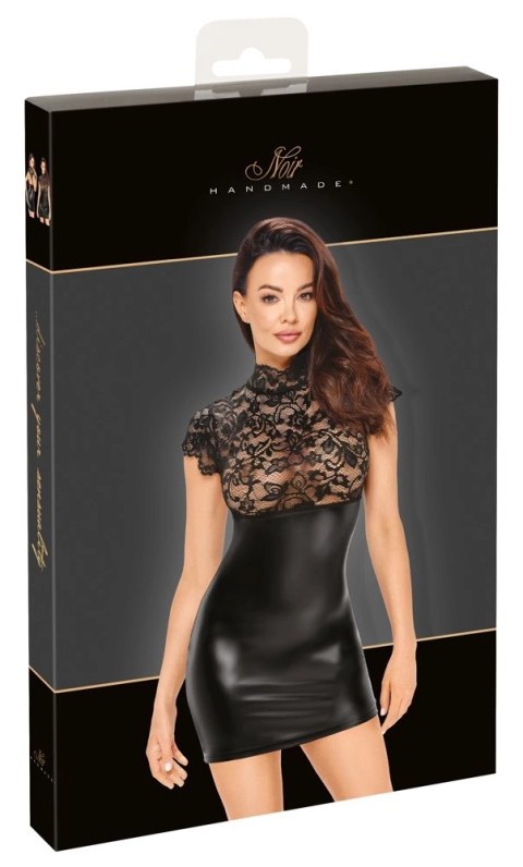 Noir - Krótka Obcisła Sukienka Z Delikatną Koronką I Matową Spódnicą XL Noir Noir - Krótka Obcisła Sukienka Z Delikatną Koronką I Matową Spódnicą XL Noir