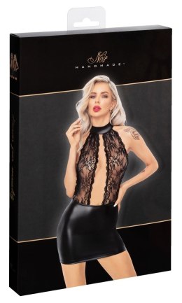 Noir - Krótka Obcisła Sukienka Z Delikatną Koronką I Matową Spódnicą XL Noir
