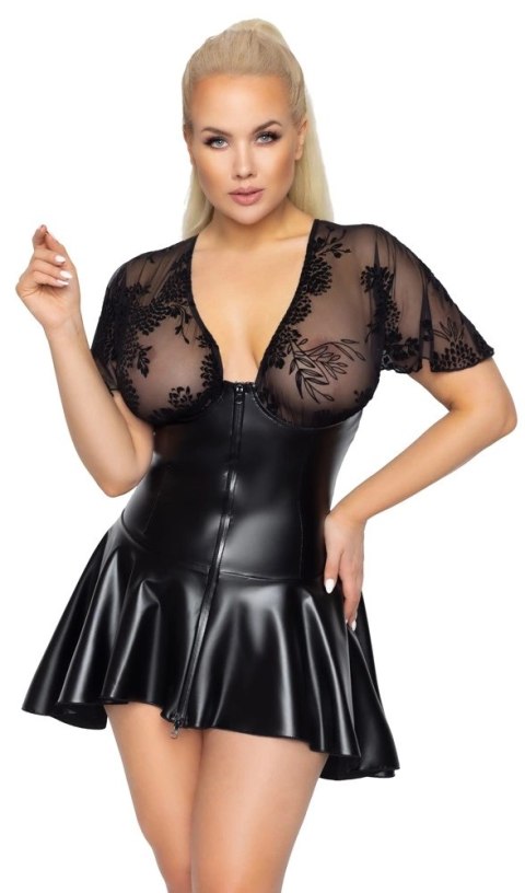 Noir - Krótka Sukienka Z Szeroką Spódnicą Czarna 6XL Noir Noir - Krótka Sukienka Z Szeroką Spódnicą Czarna 6XL Noir
