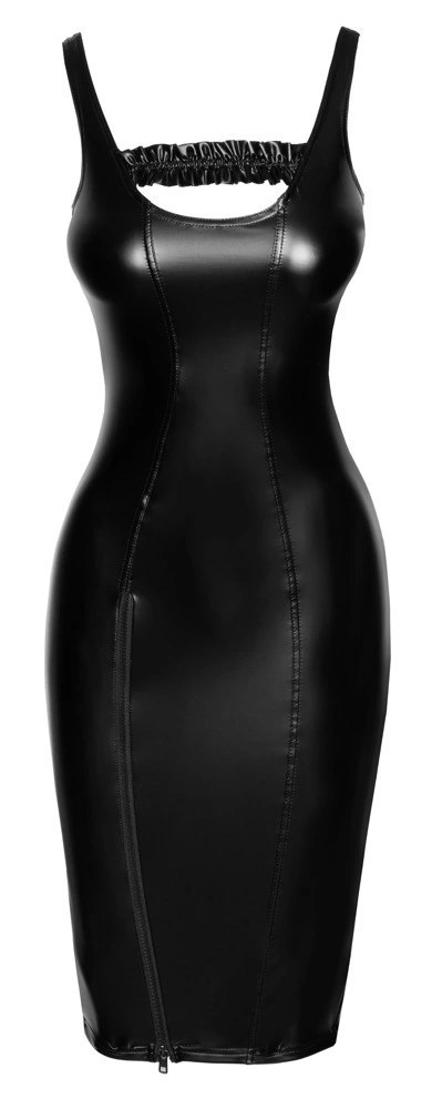 Noir - Seksowna Sukienka Z Rozcięciem Na Nodze I Falbaną Przy Szyi XL Noir Noir - Seksowna Sukienka Z Rozcięciem Na Nodze I Falbaną Przy Szyi XL Noir