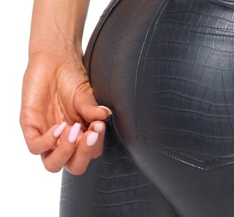 Noir - Seksowne Spodnie Z Suwakiem W Kroczu Skóra Węża XL Noir Noir - Seksowne Spodnie Z Suwakiem W Kroczu Skóra Węża XL Noir