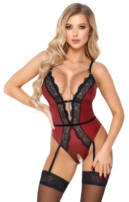Abierta Fina - Seksowne Czerwone Body Z Elegancką Czarną Koronką L Abierta Fina