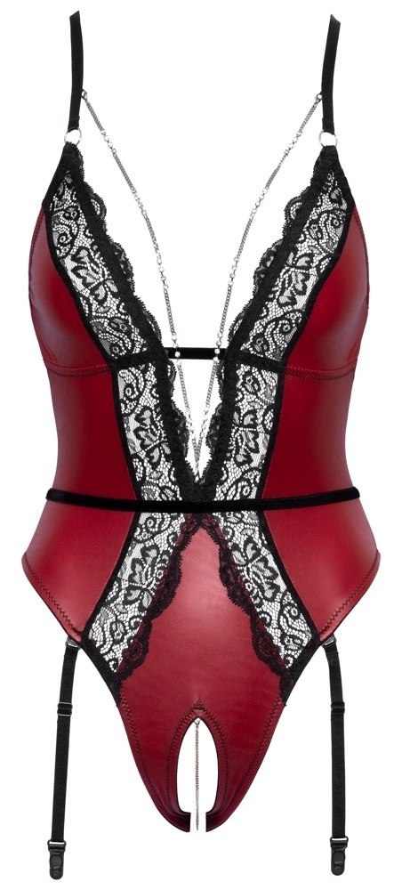 Abierta Fina - Seksowne Czerwone Body Z Elegancką Czarną Koronką L Abierta Fina Abierta Fina - Seksowne Czerwone Body Z Elegancką Czarną Koronką L Abierta Fina