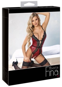 Abierta Fina - Seksowne Czerwone Body Z Elegancką Czarną Koronką M Abierta Fina