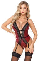 Abierta Fina - Seksowne Czerwone Body Z Elegancką Czarną Koronką M Abierta Fina