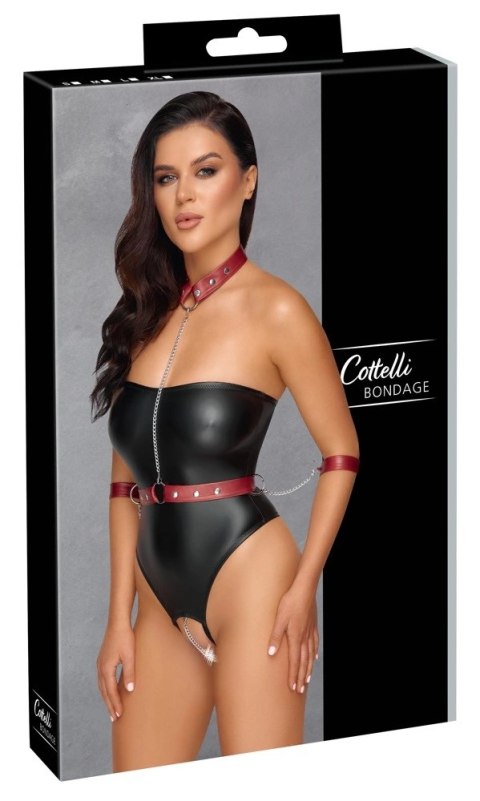 Cottelli Bondage - Gorące Czarne Body Z Czerwoną Obrożą I Mankietami XL Cottelli BONDAGE Cottelli Bondage - Gorące Czarne Body Z Czerwoną Obrożą I Mankietami XL Cottelli BONDAGE