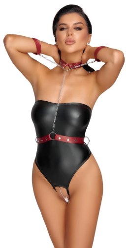 Cottelli Bondage - Gorące Czarne Body Z Czerwoną Obrożą I Mankietami XL Cottelli BONDAGE