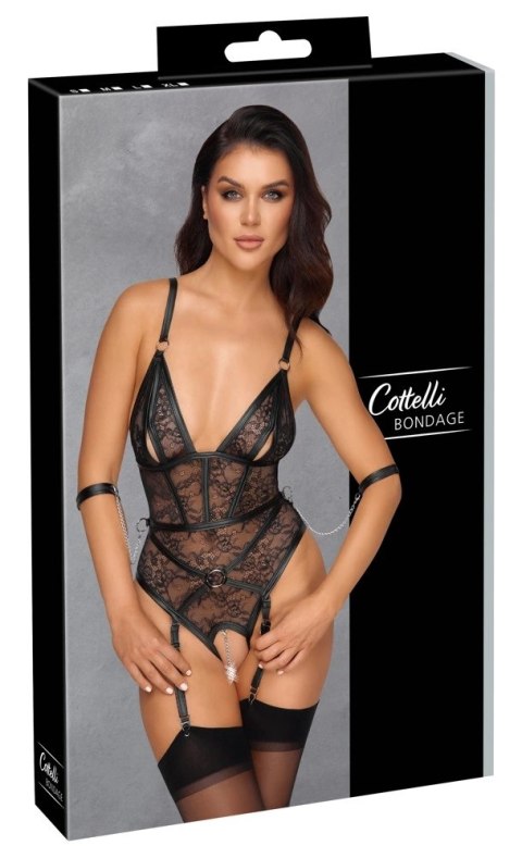 Cottelli Bondage - Seksowne Koronkowe Body Z Mankietami I Paskami Do Pończoch SXL Cottelli BONDAGE Cottelli Bondage - Seksowne Koronkowe Body Z Mankietami I Paskami Do Pończoch SXL Cottelli BONDAGE