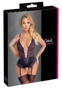 Cottelli LINGERIE - Body Z Fioletowej Koronki Z Paskami Do Pończoch Bez Krocza M Cottelli LINGERIE