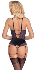 Cottelli LINGERIE - Body Z Fioletowej Koronki Z Paskami Do Pończoch Bez Krocza M Cottelli LINGERIE