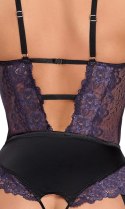 Cottelli LINGERIE - Body Z Fioletowej Koronki Z Paskami Do Pończoch Bez Krocza M Cottelli LINGERIE