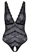 Cottelli LINGERIE - Elastyczne Czarne Body Bez Krocza Z Kwiatową Koronką L Cottelli LINGERIE