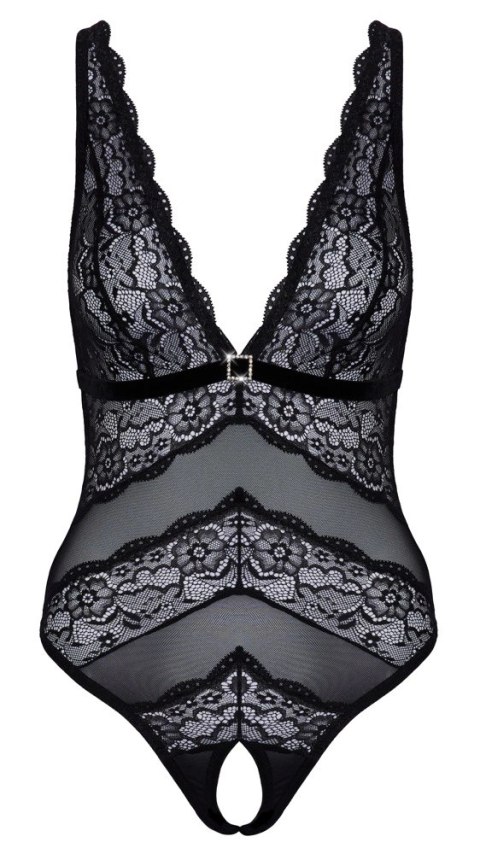 Cottelli LINGERIE - Elastyczne Czarne Body Bez Krocza Z Kwiatową Koronką L Cottelli LINGERIE Cottelli LINGERIE - Elastyczne Czarne Body Bez Krocza Z Kwiatową Koronką L Cottelli LINGERIE
