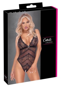 Cottelli LINGERIE - Elastyczne Czarne Body Bez Krocza Z Kwiatową Koronką M Cottelli LINGERIE