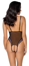 Cottelli LINGERIE - Seksowne Czarne Siateczkowe Body Z Fioletową Koronką L Cottelli LINGERIE