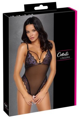 Cottelli LINGERIE - Seksowne Czarne Siateczkowe Body Z Fioletową Koronką M Cottelli LINGERIE