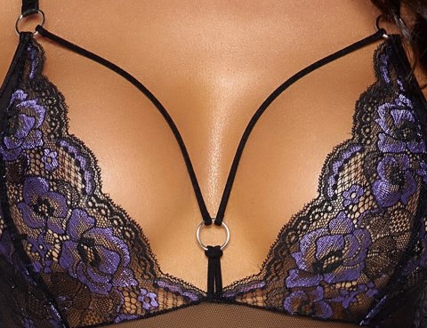 Cottelli LINGERIE - Seksowne Czarne Siateczkowe Body Z Fioletową Koronką M Cottelli LINGERIE Cottelli LINGERIE - Seksowne Czarne Siateczkowe Body Z Fioletową Koronką M Cottelli LINGERIE