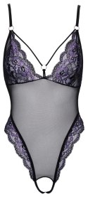 Cottelli LINGERIE - Seksowne Czarne Siateczkowe Body Z Fioletową Koronką M Cottelli LINGERIE