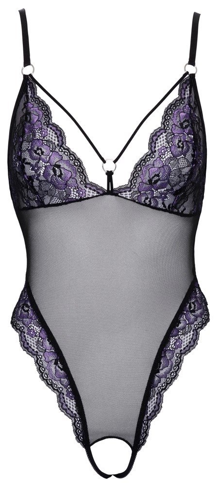 Cottelli LINGERIE - Seksowne Czarne Siateczkowe Body Z Fioletową Koronką M Cottelli LINGERIE Cottelli LINGERIE - Seksowne Czarne Siateczkowe Body Z Fioletową Koronką M Cottelli LINGERIE