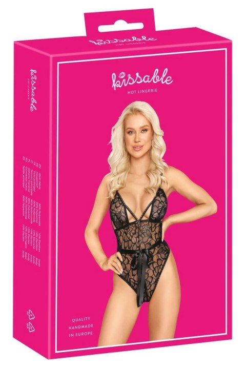 Kissable - Eleganckie Koronkowe Body Z Satynową Kokardką Czarne S/M Kissable Kissable - Eleganckie Koronkowe Body Z Satynową Kokardką Czarne S/M Kissable