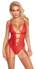 Kissable - Eleganckie Koronkowe Czerwone Body Z Paskami Do Pończoch L/XL Kissable