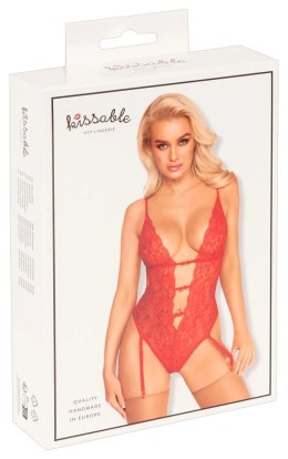 Kissable - Eleganckie Koronkowe Czerwone Body Z Paskami Do Pończoch S/M Kissable