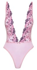 Kissable - Różowe Prześwitujące Body Z Kwiatowym Haftem S/M Kissable